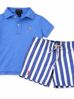 ‼️Bundle Polo Ralph Lauren 2T/3T Blue Polo Shirt & Stripe Swim Shorts